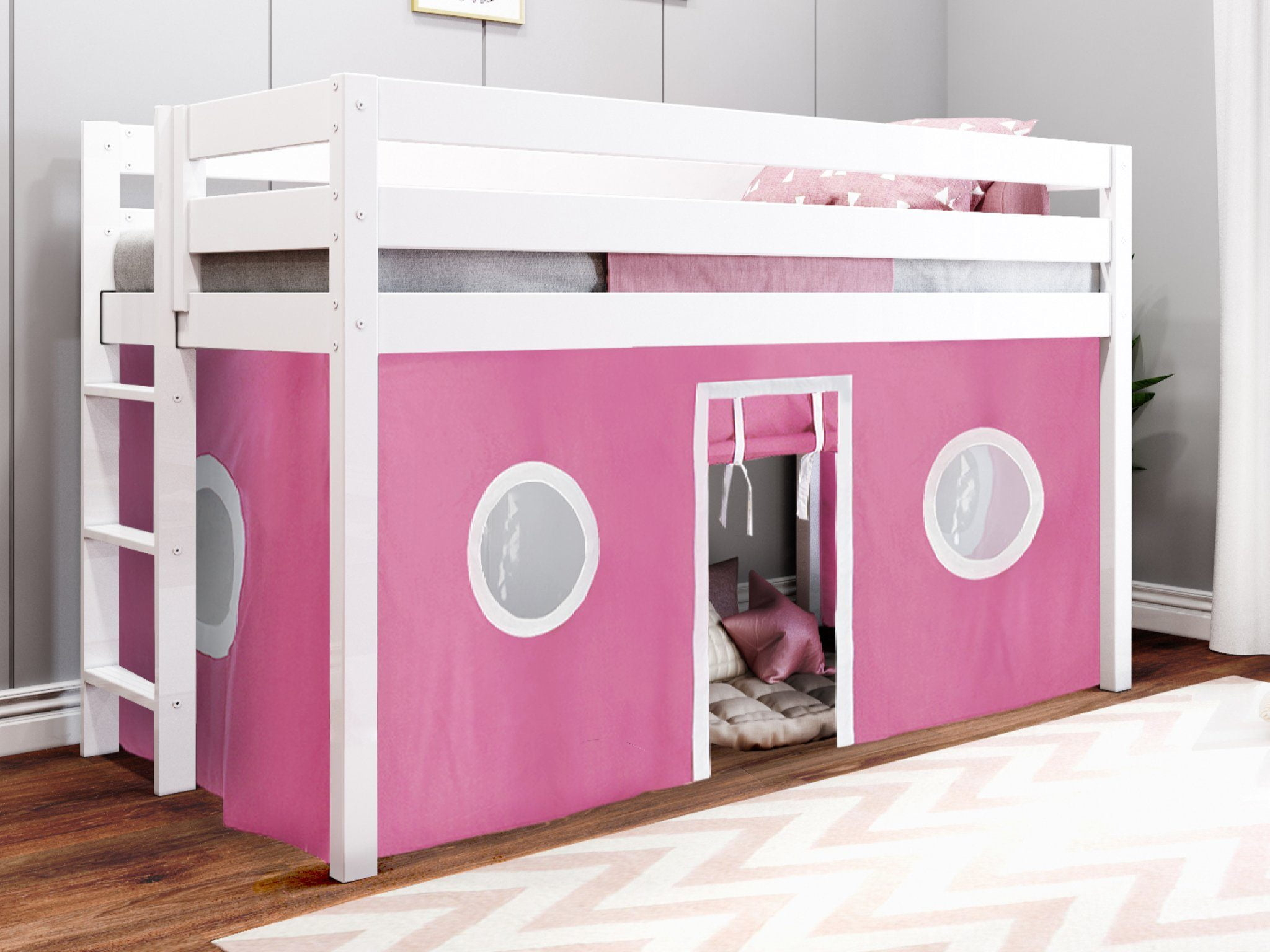 Jackpot! Contemporary Low Loft Twin Bed With An End Ladder, White With ... pertaining to