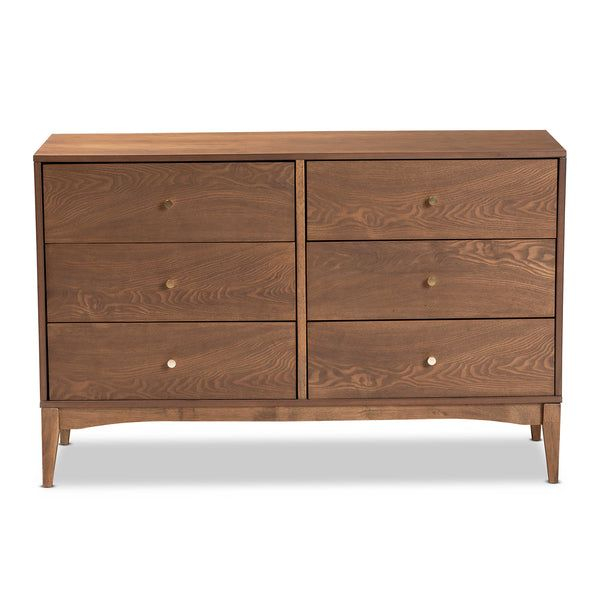 Landis Mid-Century Modern Ash Walnut Finished Wood 6-Drawer Dresser pertaining to