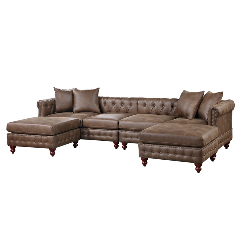 Lark Manor™ Abheer 122" Wide Faux Leather Symmetrical Corner Sectional ... inside Understanding the Enduring Appeal of Espresso Faux Leather Sectionals