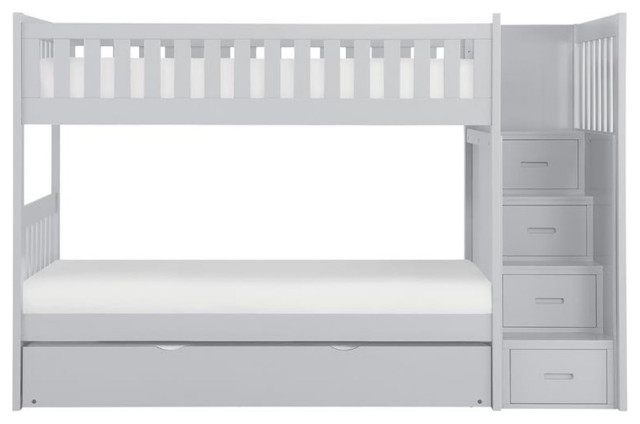 Lexicon Orion 97" Reversible Step Storage Wood Bunk Bed With Trundle In ... in Creating a Cozy and Functional Space with the Lexicon Orion Gray Bunk Bed