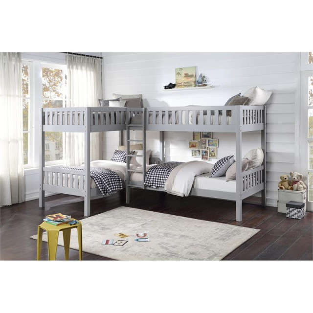 Lexicon Orion Transitional Wood Corner Four Twin Bunk Bed In Gray ... for Creating a Cozy and Functional Space with the Lexicon Orion Gray Bunk Bed