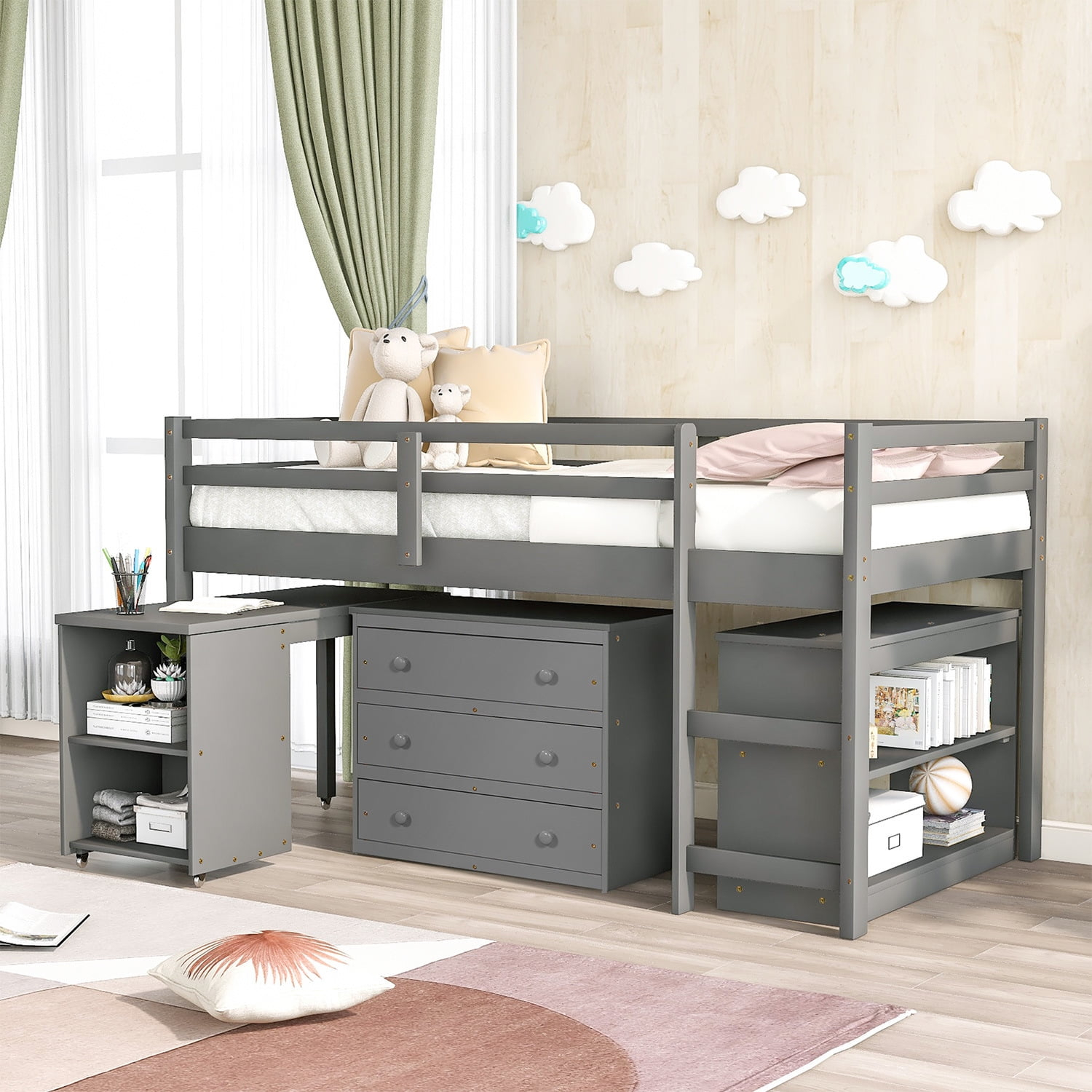 Low Loft Twin Bed With Desk Storage Cabinet Bookshelf Set, Wooden Kids ... for Real-World Insights Living with the Sweet Dreams Low Loft Twin Bed