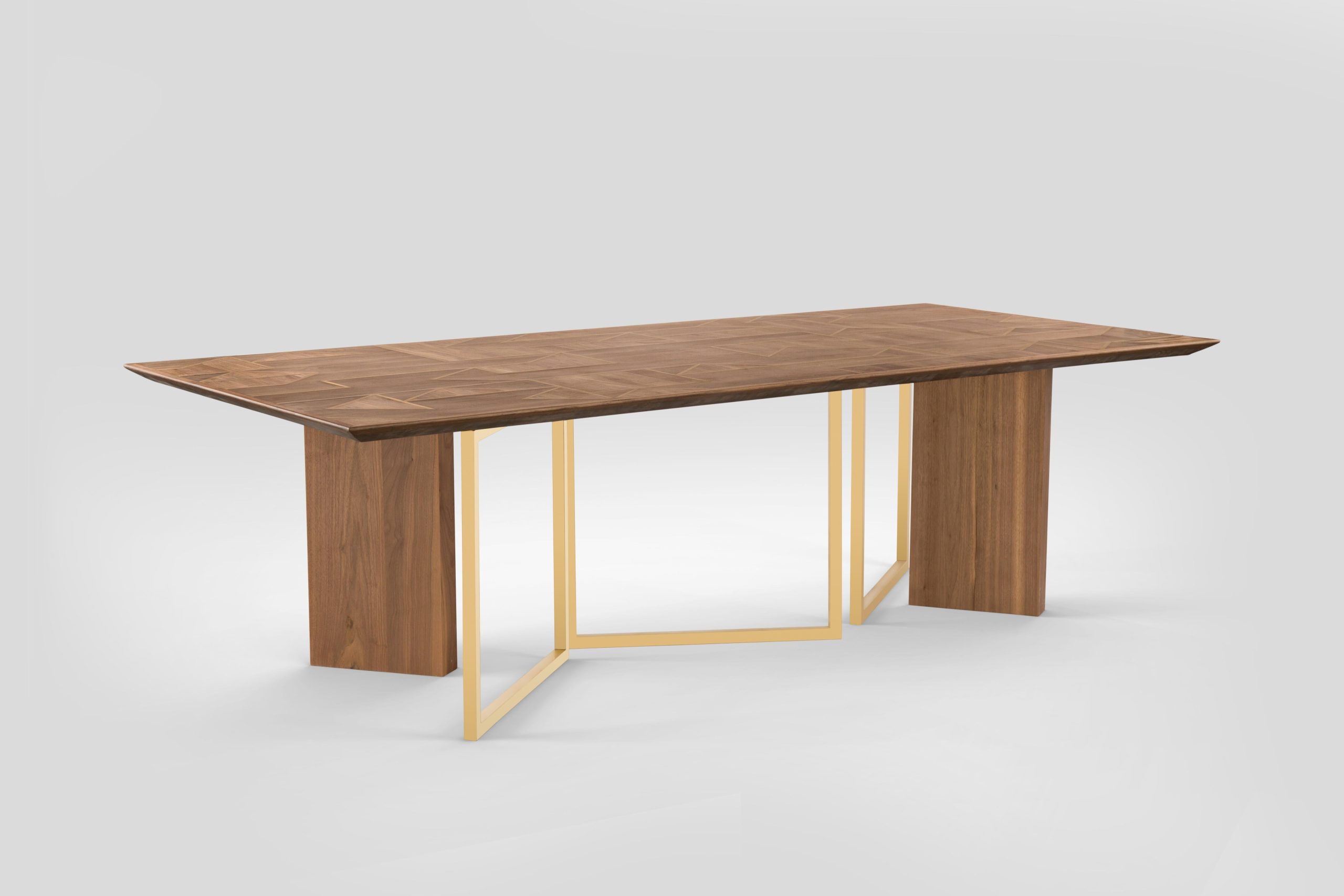 Massive Walnut Dining Table Handcrafted With Geometric Brass Inlay And ... intended for The Enduring Appeal of Walnut Dining Tables with Grooved Tops