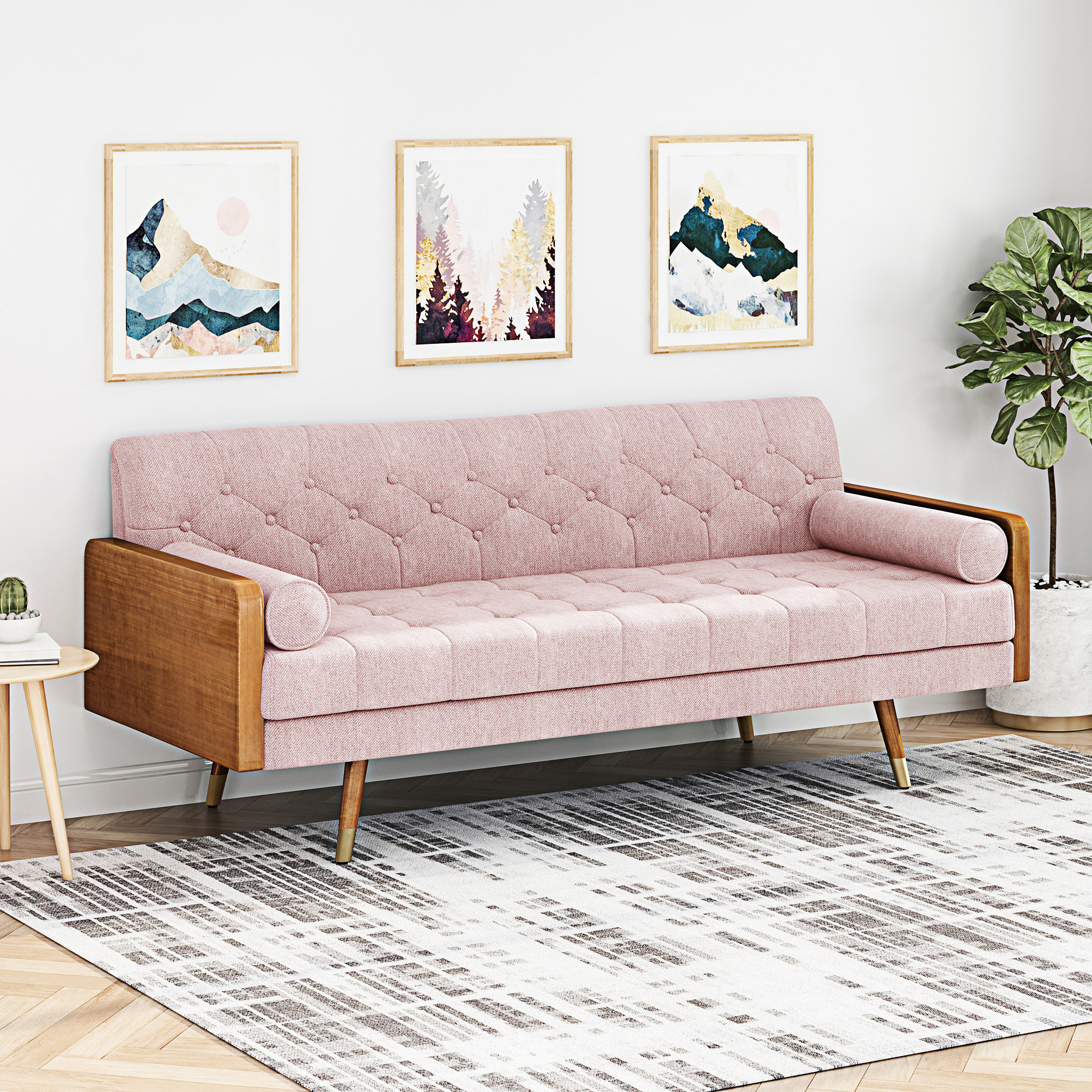 Mercer41 Aidan Mid-Century Modern Tufted Fabric Sofa - Wayfair Canada regarding