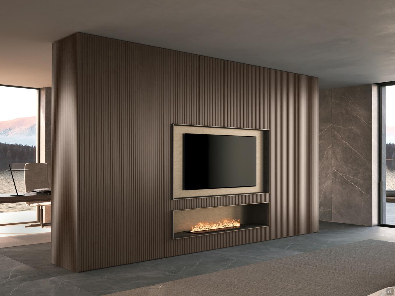 Meuble Mural Tv Avec Niche Cheminée Lounge | Diotti.com throughout