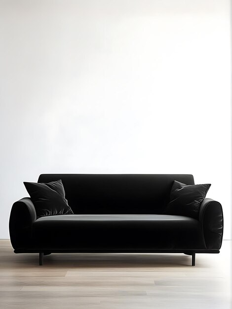 Minimalist Black Velvet Sofa On White | Premium Ai-Generated Image for Unpacking the Allure of a Black Velvet Sofa Design Insights
