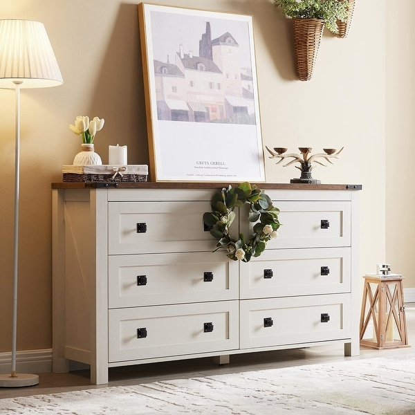Modern Dresser 6 Drawer Dressers Chests Of Drawers For Bedroom - White ... pertaining to