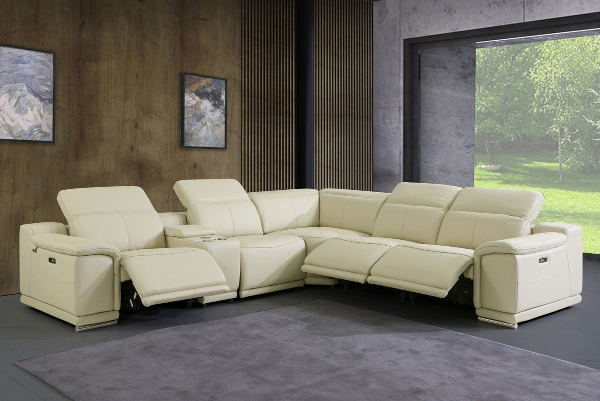 Nieves Beige Italian Leather Recliner Sectional throughout