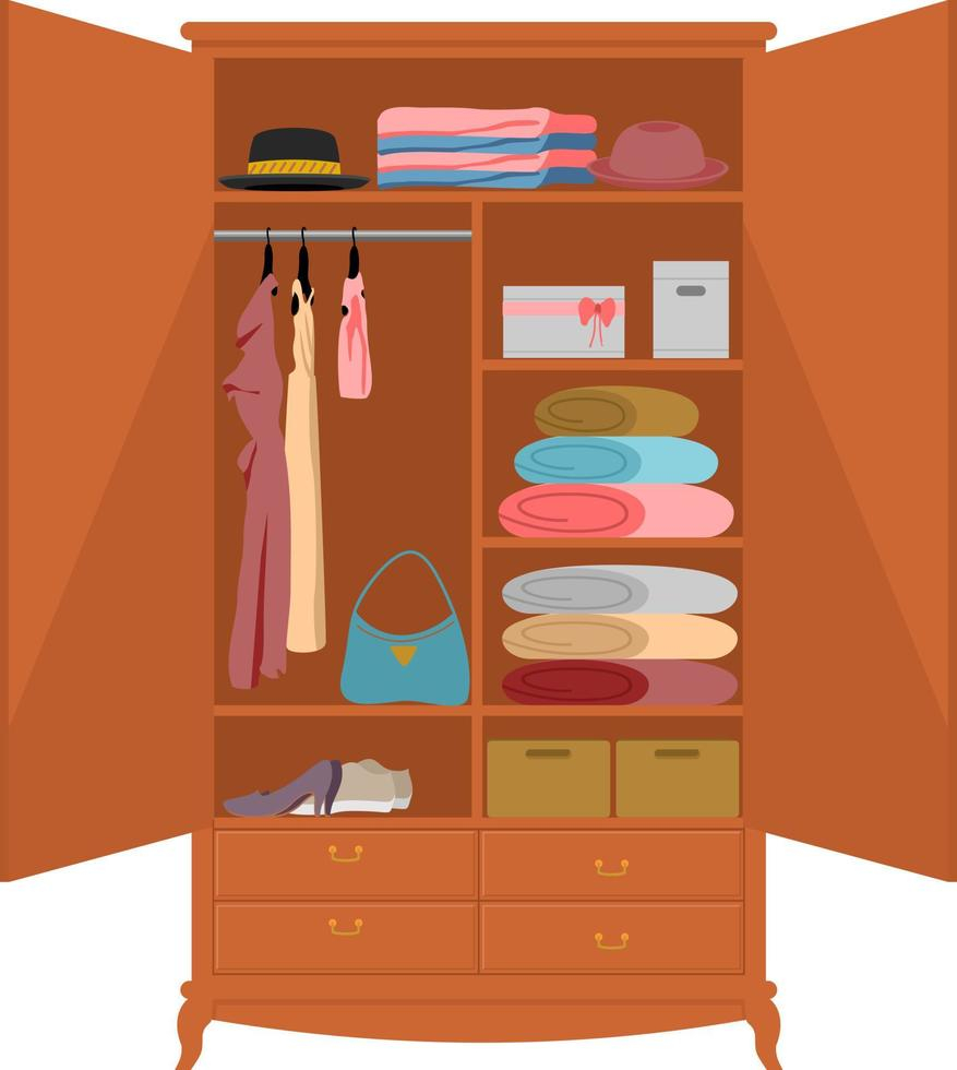 Open Wardrobe. Wooden Wardrobe On White Background With Drawer Design ... for The Art of Organizing Children's Clothes in a Solid Wood Wardrobe
