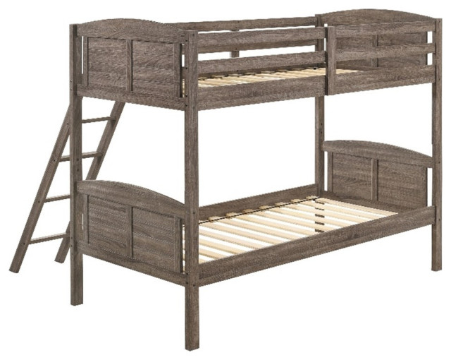 Pemberly Row 80" X 41" Twin Over Twin Wood Bunk Bed In Brown Finish ... pertaining to