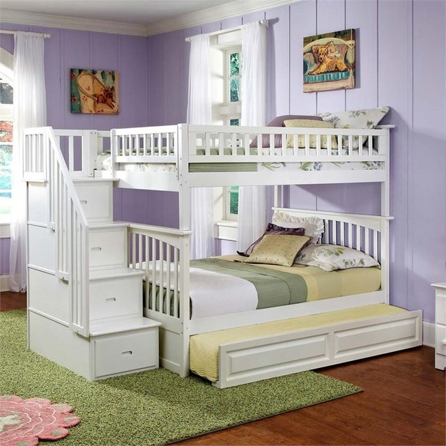 Pemberly Row Full Over Full Staircase Trundle Bunk Bed - Craftsman ... in A Deep Dive into the Pemberly Row Transitional Bunk Bed Design
