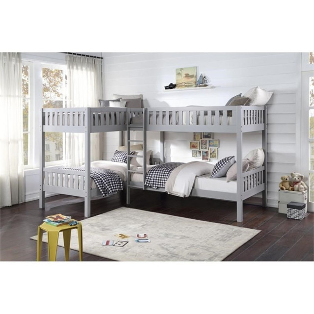 Pemberly Row Transitional Wood Corner Bunk Bed With Twin Trundle In ... in