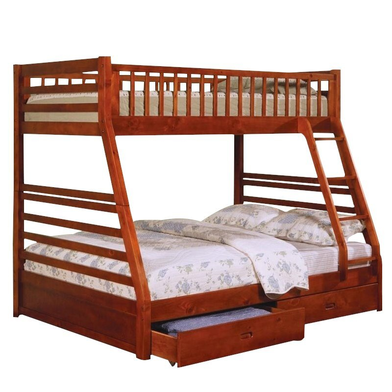 Rosebery Kids Twin Over Full Bunk Bed In Oak Finish | Ebay regarding Safety First Exploring Features of the Rosebery Kids Twin Over Full Bunk Bed