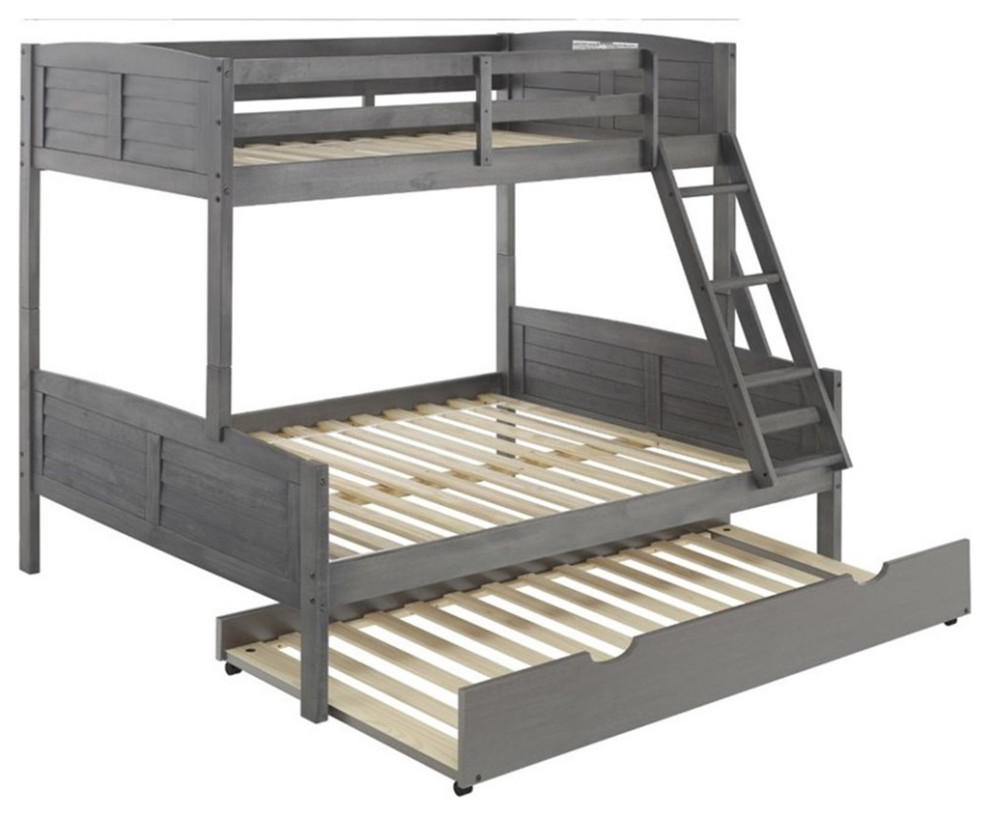 Rosebery Kids Twin Over Full Solid Wood Bunk Bed With Trundle In Gray ... regarding