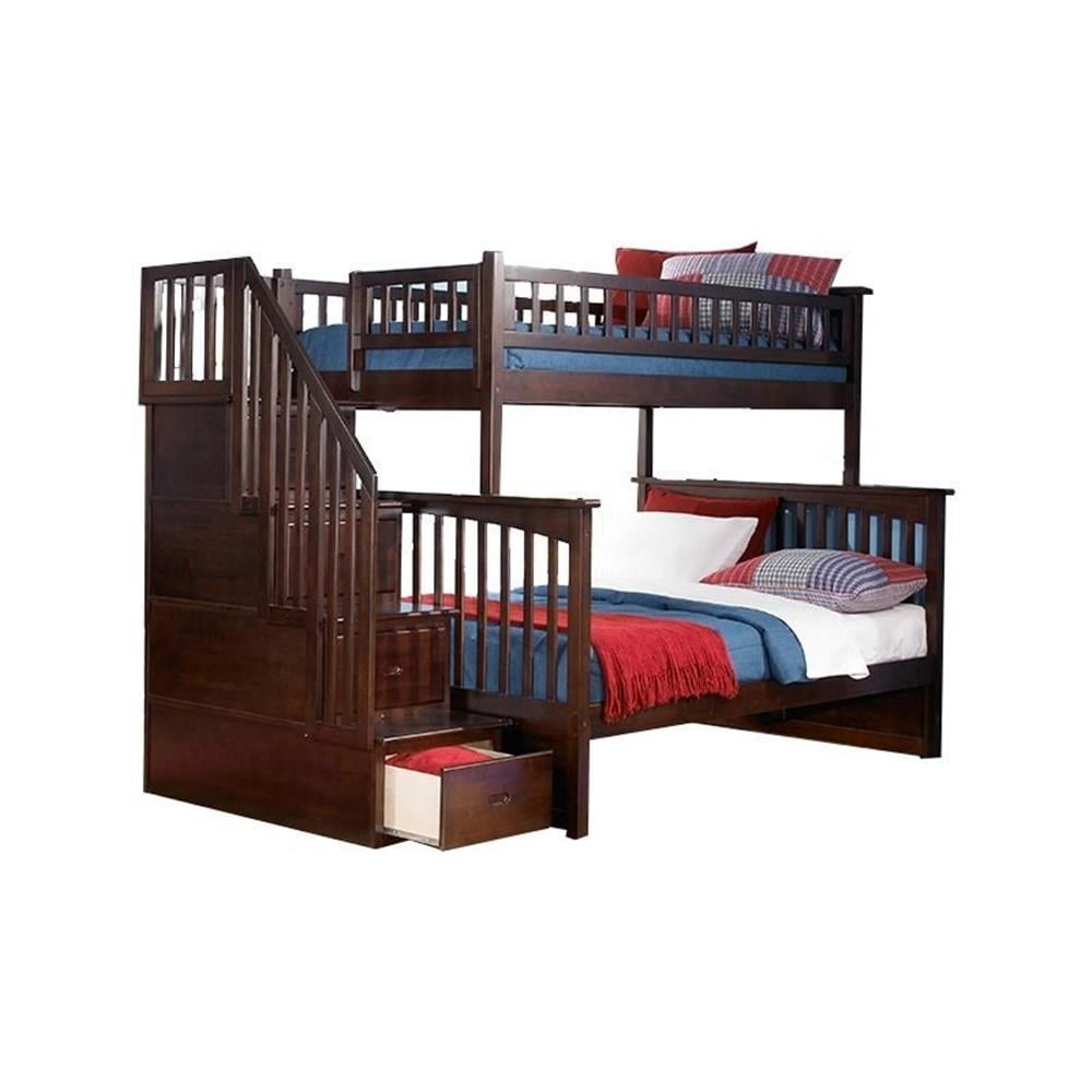 Rosebery Kids Twin Over Full Staircase Bunk Bed In Walnut - Walmart.com regarding