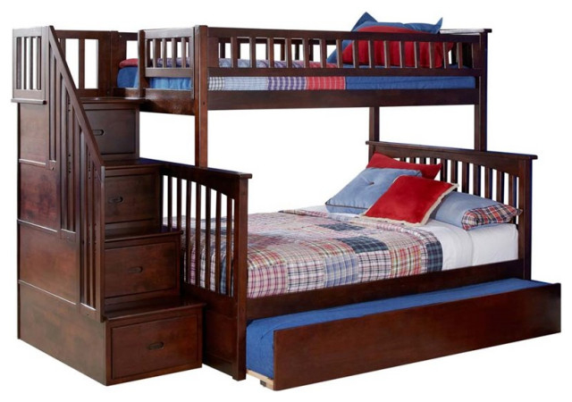 Rosebery Kids Twin Over Full Staircase Bunk Bed With Trundle In Walnut ... pertaining to Safety First Exploring Features of the Rosebery Kids Twin Over Full Bunk Bed