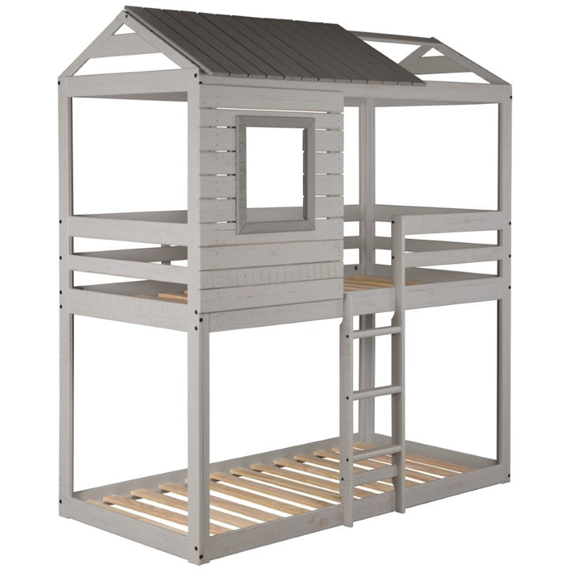 Rosebery Kids Twin Over Twin Solid Wood Bunk Bed In Rustic Gray ... for