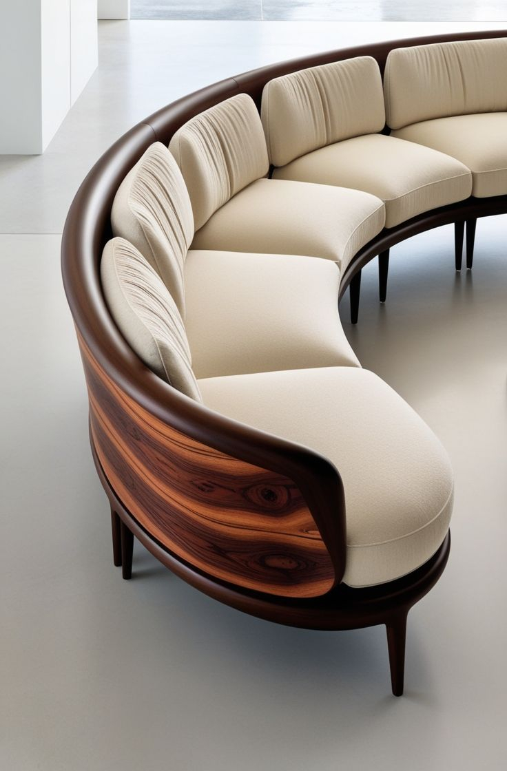 Sculptural Curved Wooden Three-Seater Sofa – Modern Elegance &Amp; Comfort ... inside
