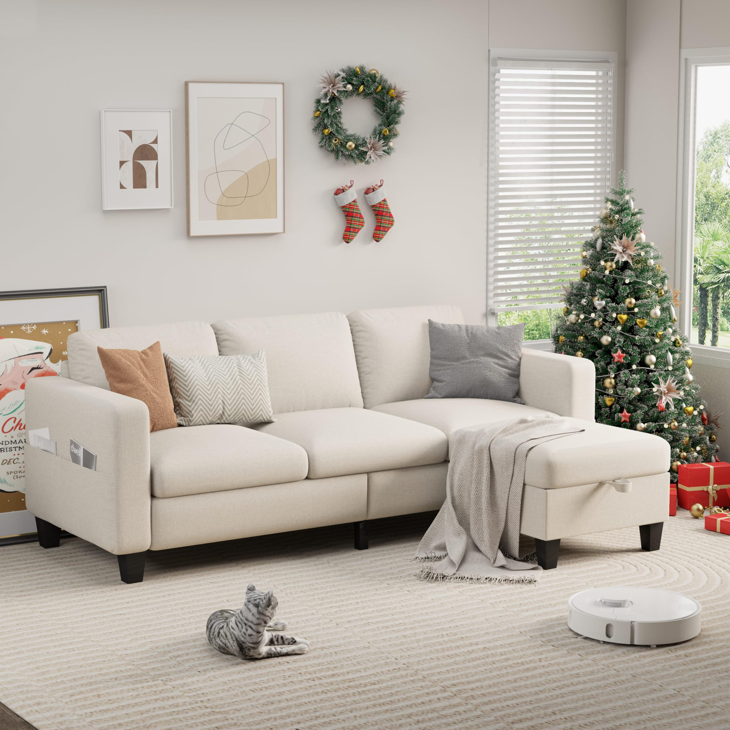 Sectional Sofa Couches For Living Room - 78'' Beige 3 Seat L-Shaped ... intended for