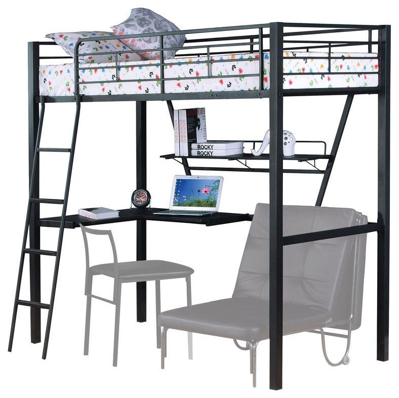 Senon Loft Bed With Desk, Silver/Black - Industrial - Loft Beds - By ... in Understanding the Benefits of the Senon Loft Bed With Desk Silver and Black