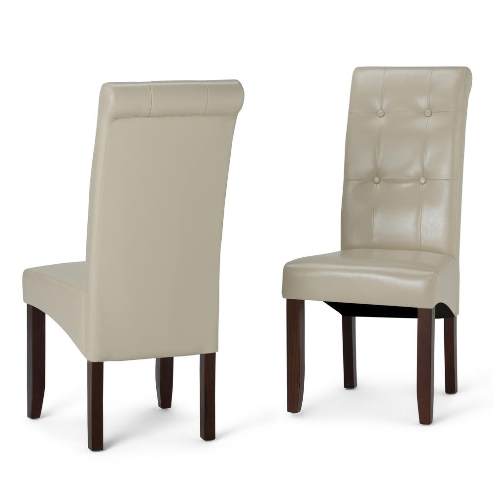 Simpli Home Cosmopolitan Satin Cream Faux Leather Parsons Dining Chair ... in