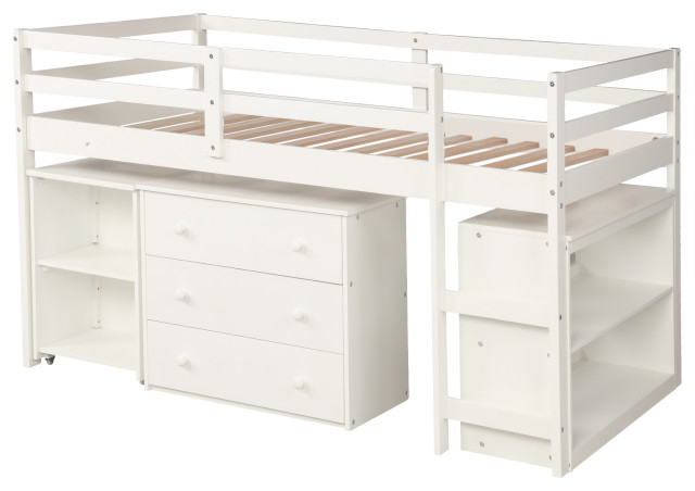Tateus Multifunctional Loft Bed With Cabinet And Rolling Desk And ... for