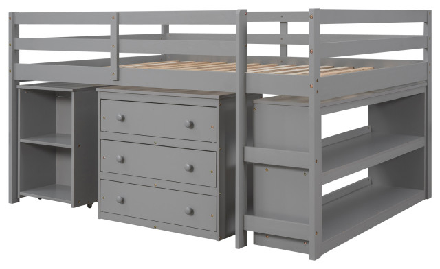 Tateus Multifunctional Loft Bed With Cabinet And Rolling Desk And ... inside