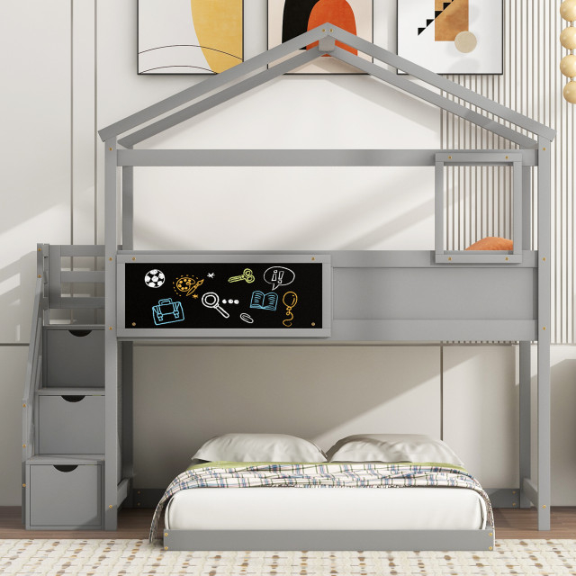Tateus Twin Over Full House Bunk Bed With Storage Staircase And ... inside
