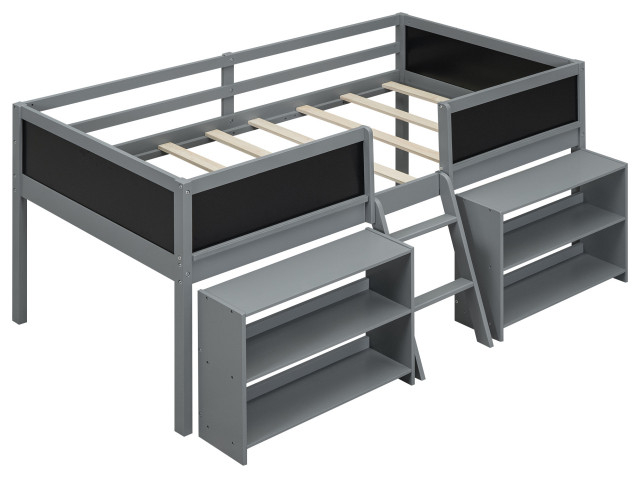 Tateus Twin Size Low Loft Bed With Two Movable Shelves And Ladder,Gray ... throughout The TATEUS Loft Bed A Masterclass in Dorm Room and Apartment Optimization