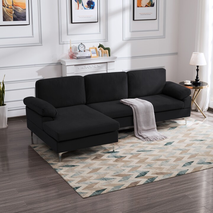 Toswin Modern Velvet Sectional Sofa With Removable Covers, Metal Legs ... with
