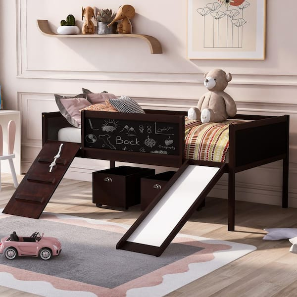 Urtr Twin Size Wooden Low Loft Bed Frame With 2-Storage Boxes, Kids ... with regard to