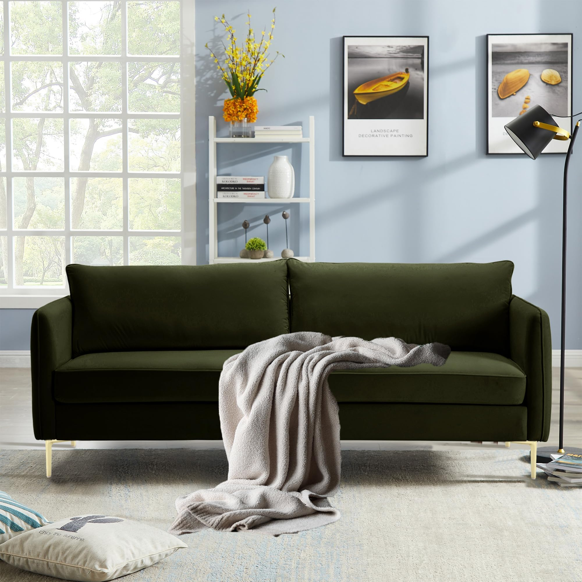 Amazon.com: Poly &Amp; Bark Napa Sofa, 88.5 Inches, Distressed Green Velvet ... pertaining to