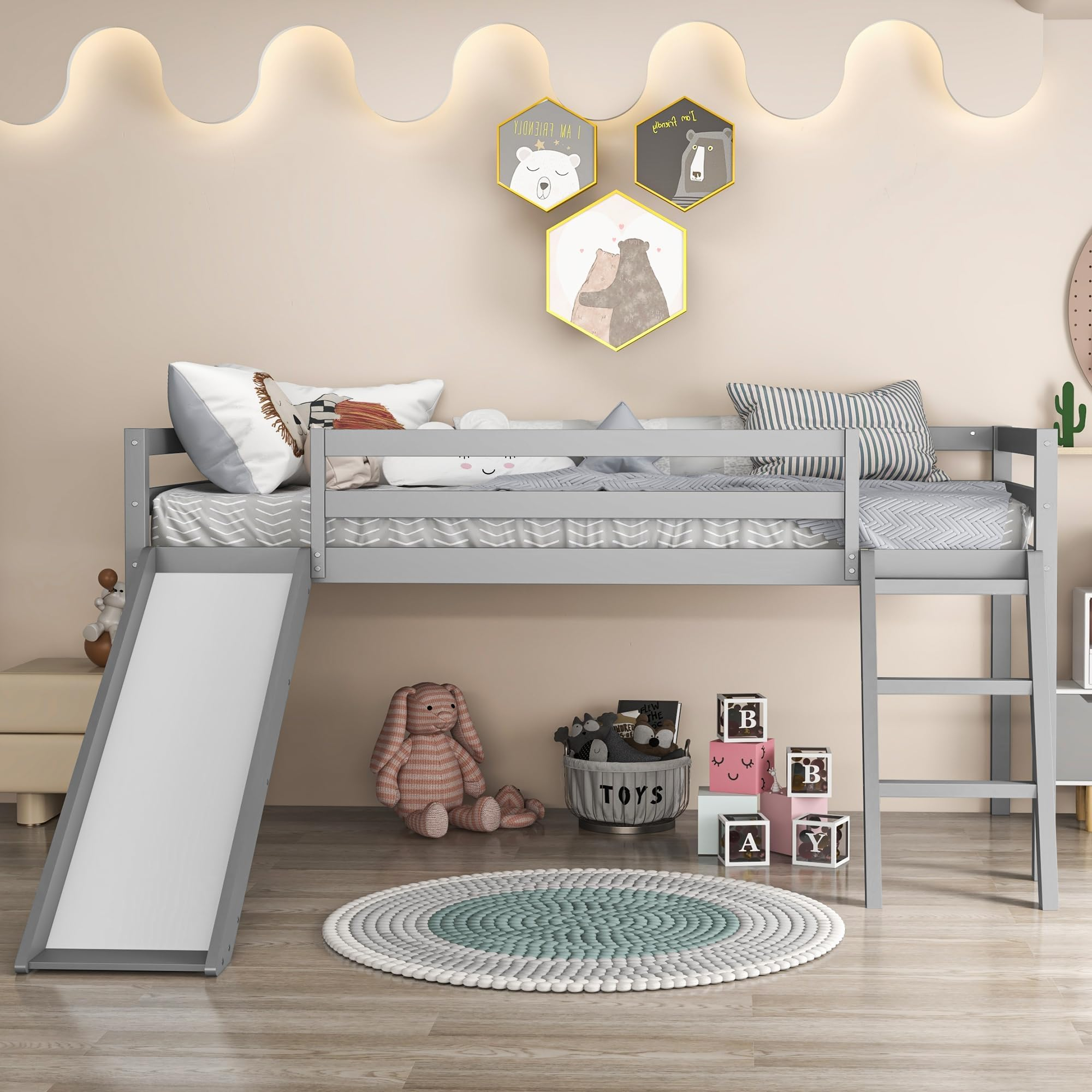 Amazon.com: Rorigat Twin Size Low Loft Bed With Ladder &Amp; Slide,Toddler ... inside