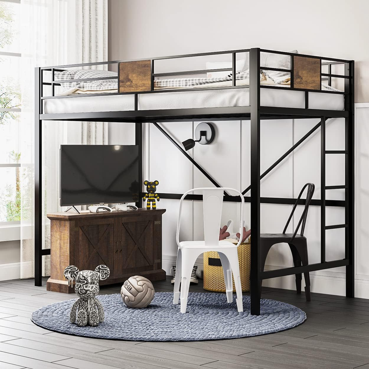 Amazon.com: Sha Cerlin Loft Bed Twin Size With Ladder And Guardrail ... throughout Maximizing Your Space The Ultimate Guide to Black Twin Metal Loft Beds
