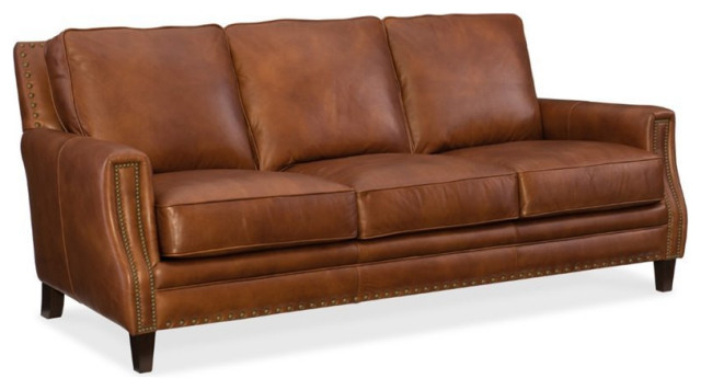 Beaumont Lane Upholstered Traditional Leather Sofa With Nailhead Trim ... with
