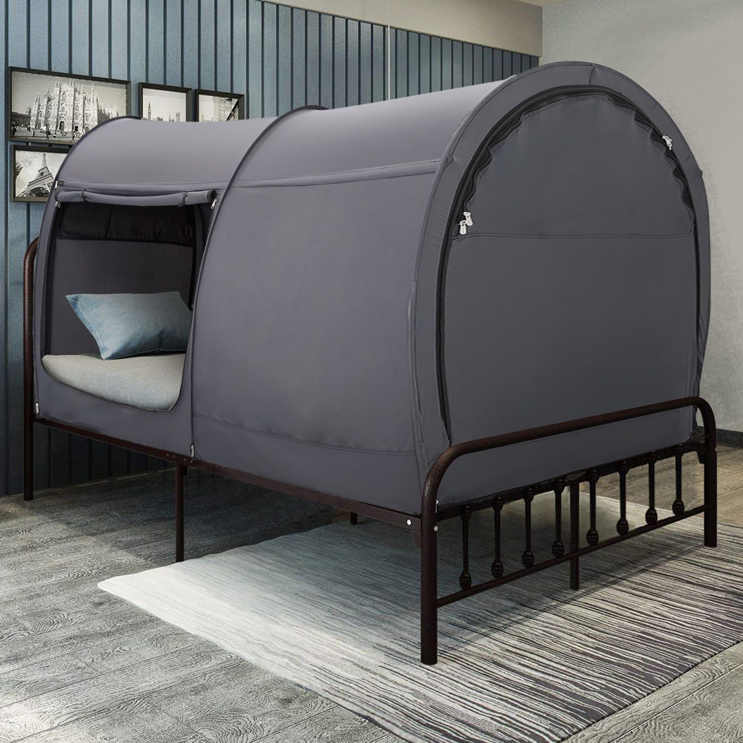 Bed Tent With Indoor Curtains(Mattress Not Included), Queen, Charcoal ... intended for