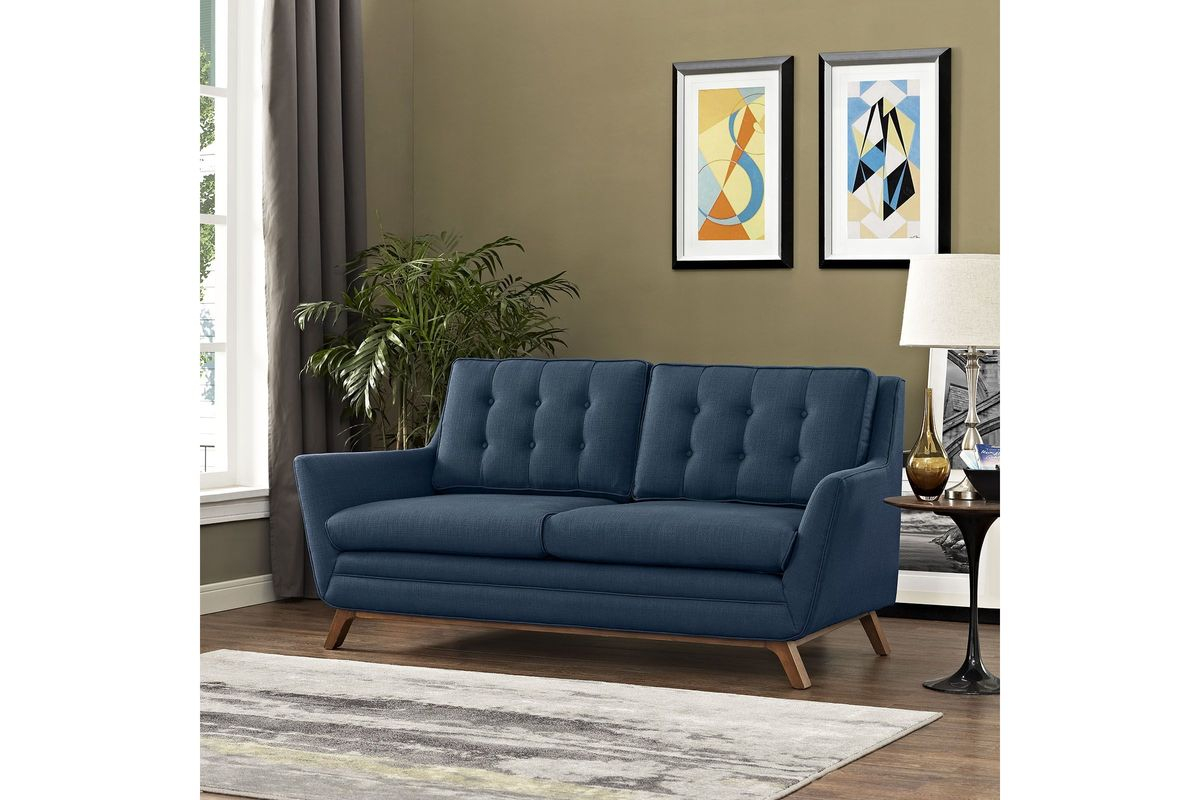 Beguile Upholstered Fabric Loveseat In Azure At Gardner-White inside