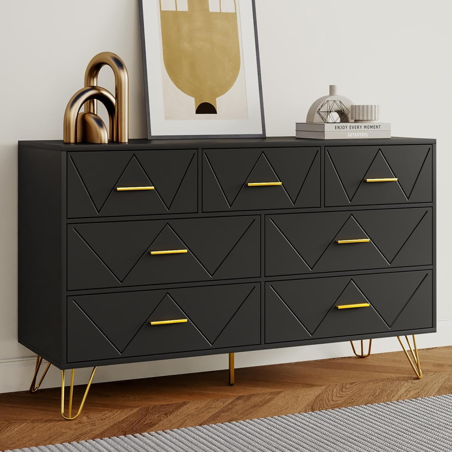 Black Dresser With 6 Drawer For Bedroom Modern Black Dresser With ... in What to Look for in a Double Dresser for Your Baby's Room
