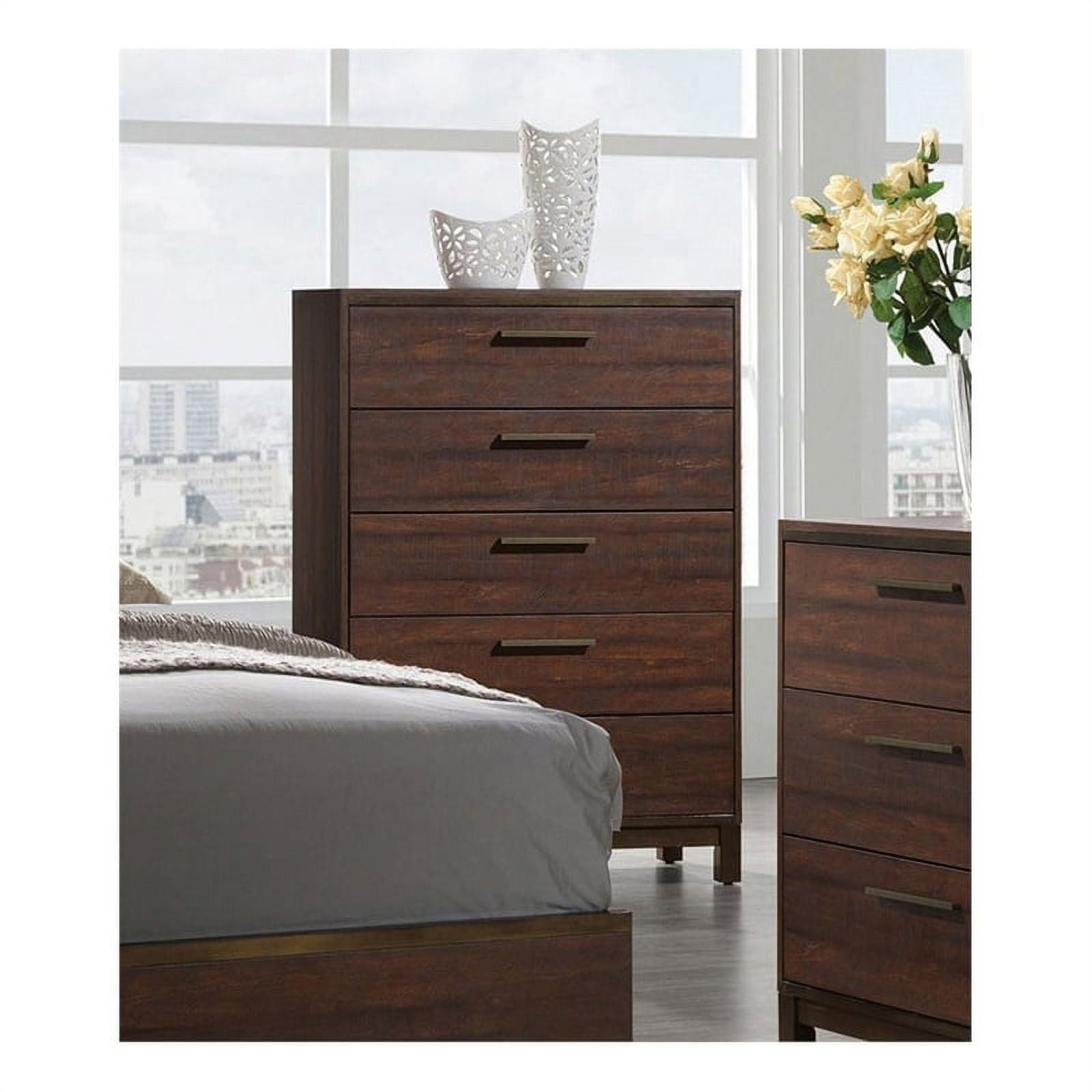 Bowery Hill 5-Drawer Traditional Wood Chest In Rustic Tobacco/Dark ... with Bringing Rustic Elegance Home with the Bowery Hill Chestnut Dresser