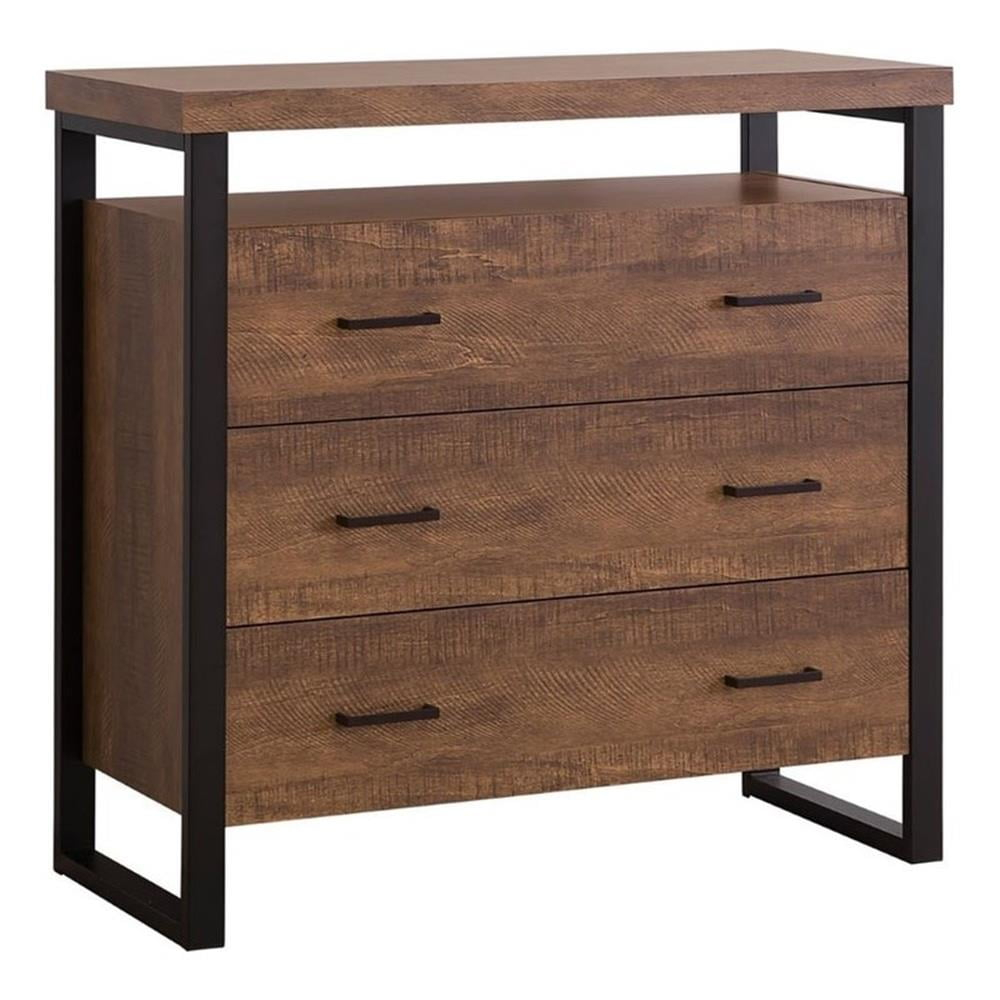 Bowery Hill Farmhouse 3-Drawer Wood/Metal Accent Chest In Rustic Amber ... regarding