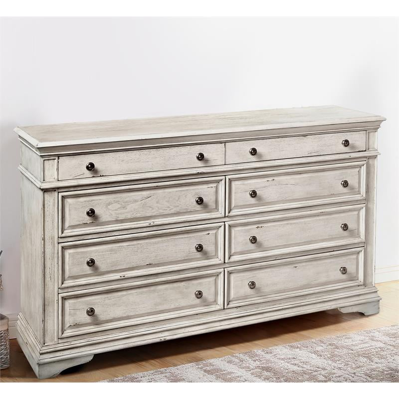 Bowery Hill Farmhouse Highland Park Rustic Ivory Wood 8-Drawer Dresser ... for