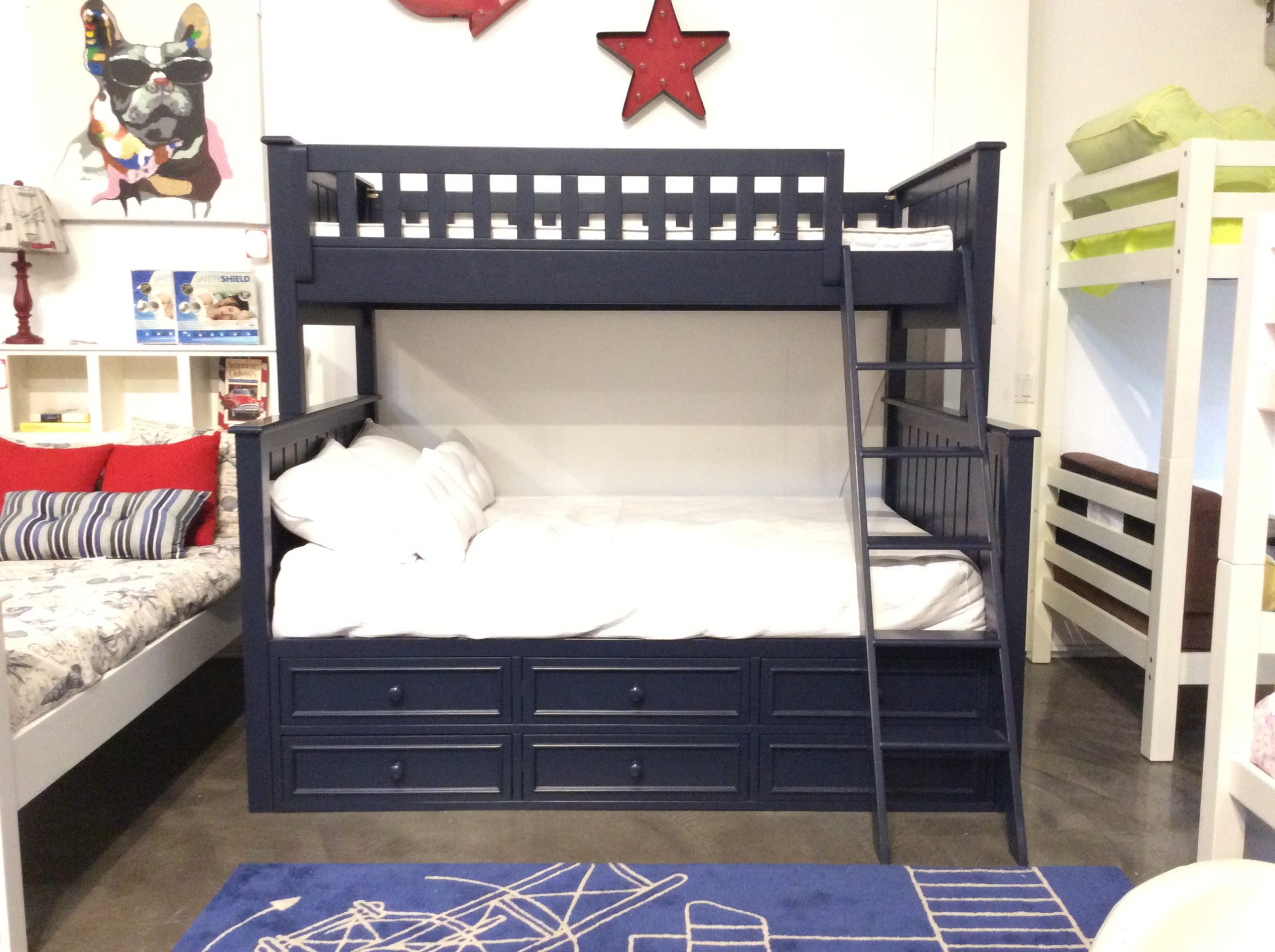 Campground Collection Twin Over Full Bunk Bed With Captain Drawers In ... pertaining to Finding Space and Style A Look at the Lara Twin Loft Bed in Navy Blue