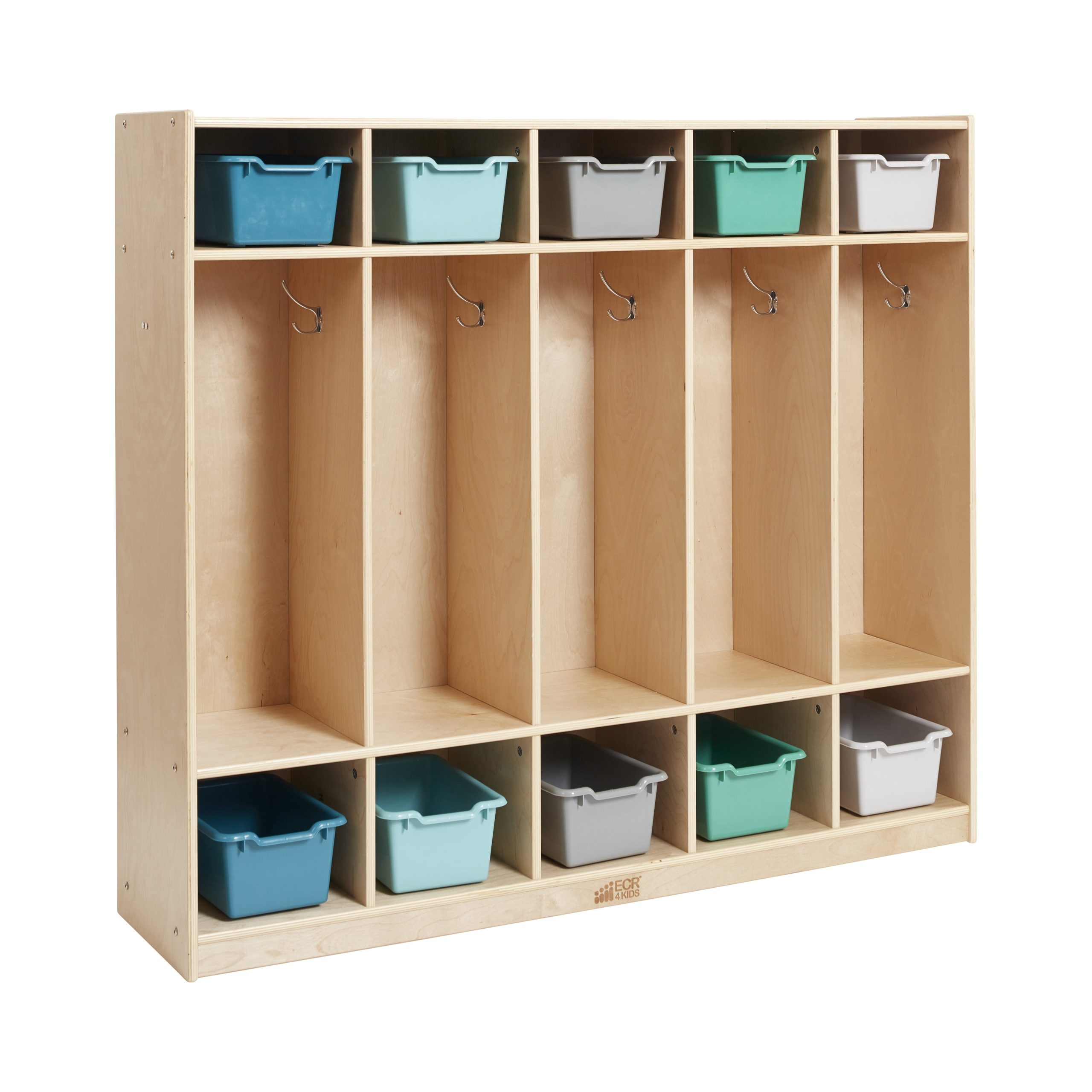 Ecr4Kids 5-Section Coat Locker And Scoop Front Storage Bins, Natural ... in Mastering Your Entryway The Versatile MapleWave 5 Section Coat Locker