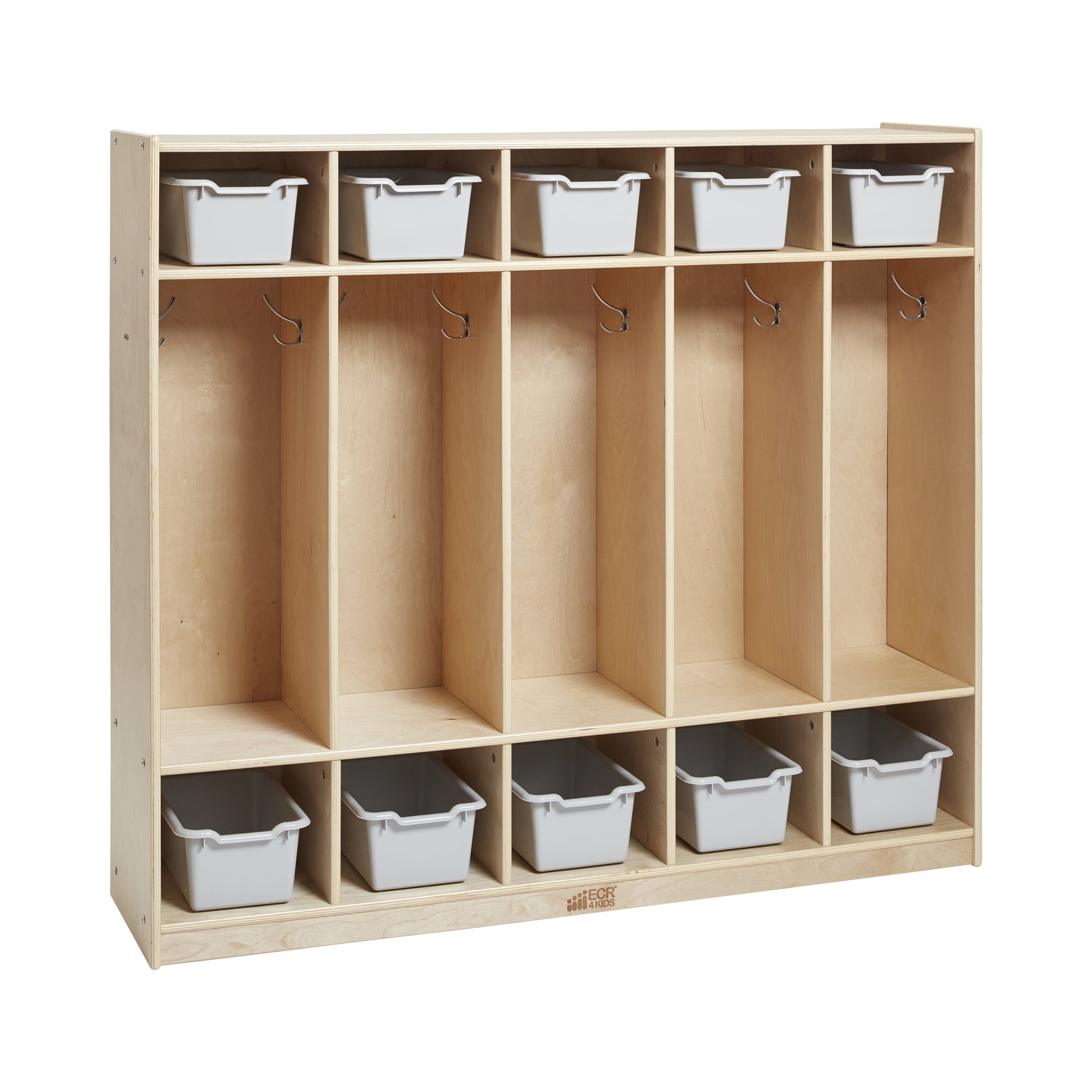 Ecr4Kids 5-Section Coat Locker And Scoop Front Storage Bins, Natural ... inside Mastering Your Entryway The Versatile MapleWave 5 Section Coat Locker