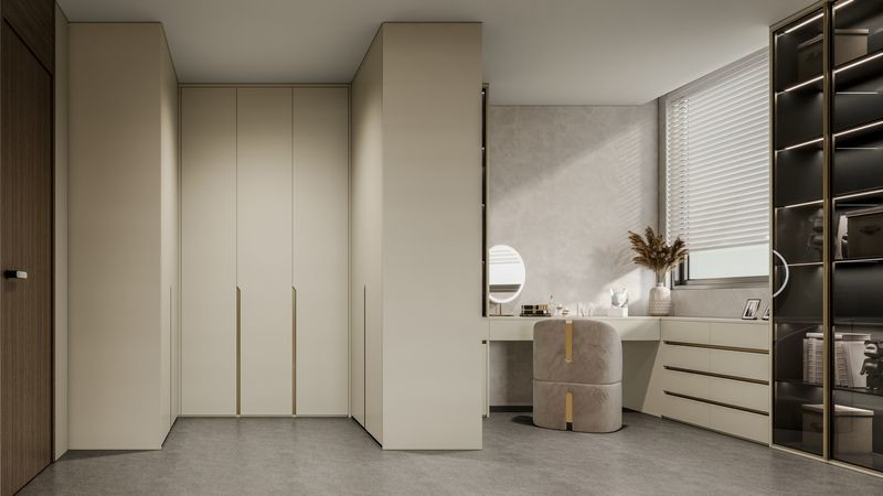 Effortless Style And Functionality Modern U-Shaped Wardrobe With White ... pertaining to Effortless Style and Functionality in White Kids' Wardrobe Designs
