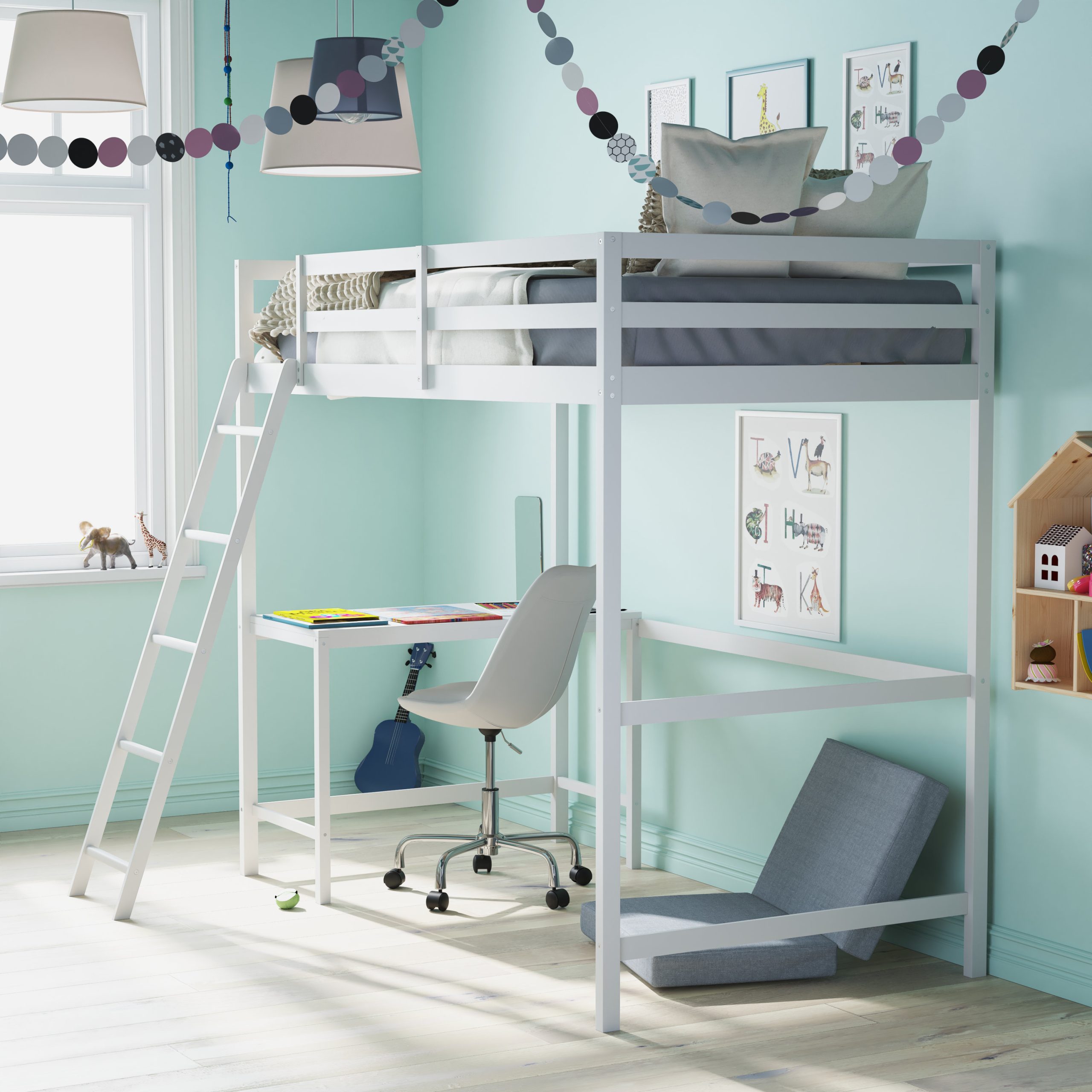 Flash Furniture Riley Traditional Wood Slat Loft Bed With Integrated ... pertaining to