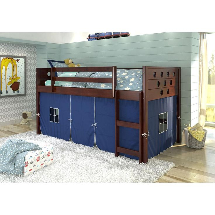 Forest Grove Circles Twin Loft Bed With Blue Tent In Dark Cappucino ... inside Making Sleep Exciting The Stuart Circles Twin Bed with Blue Tent