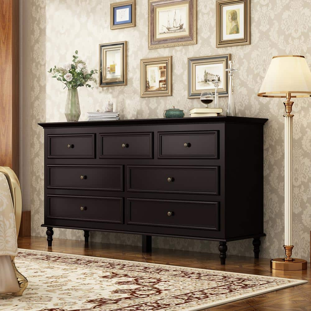 Fufu&Amp;Gaga 7-Drawer Brown Dresser Vanity Table Cupboard 29.6 In. H X 55. ... for