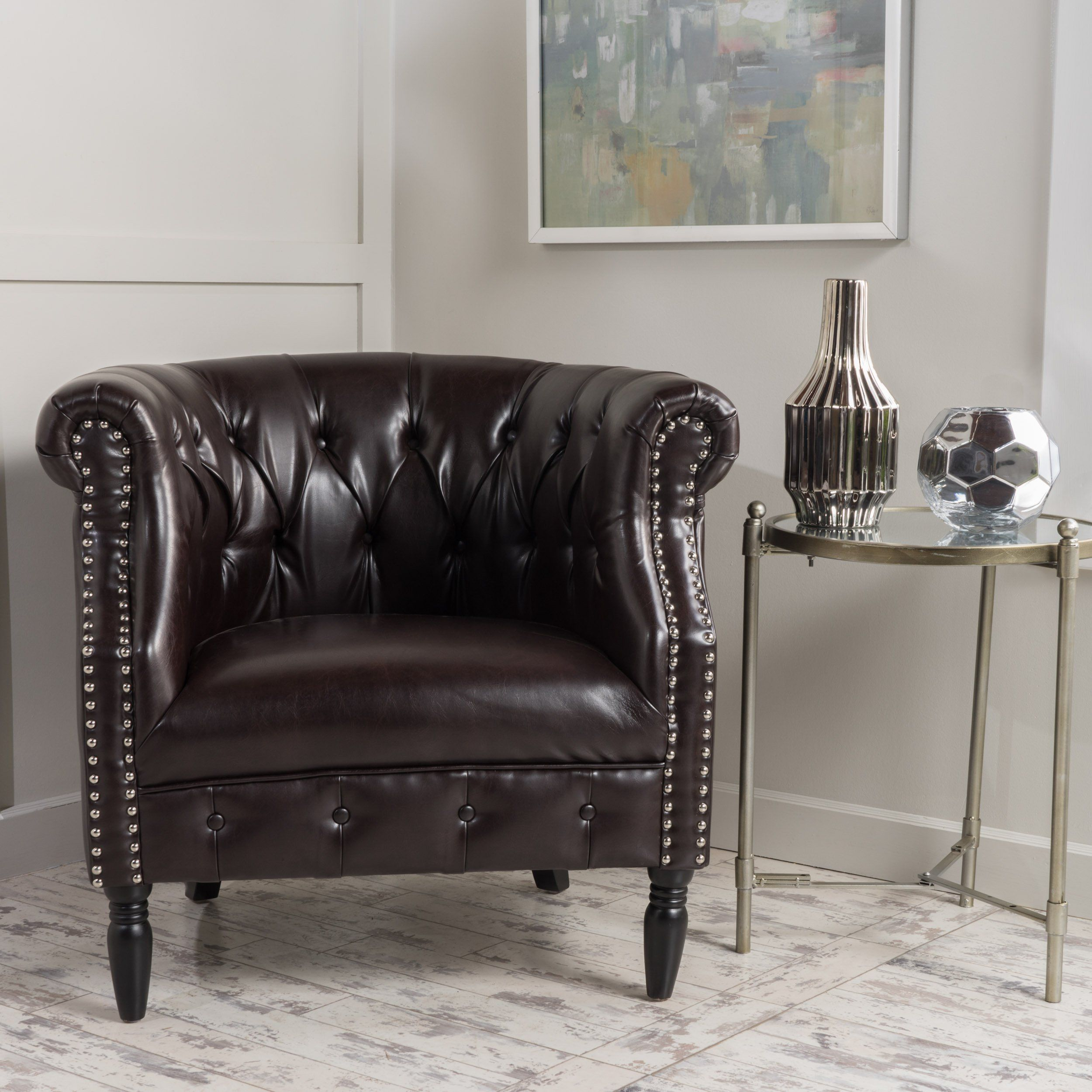 Gdf Studio 299476 Sultan Buttontufted Leather Club Chair With Studded ... throughout Finding Your Perfect Spot The GDF Studio Havana Single Sofa Experience