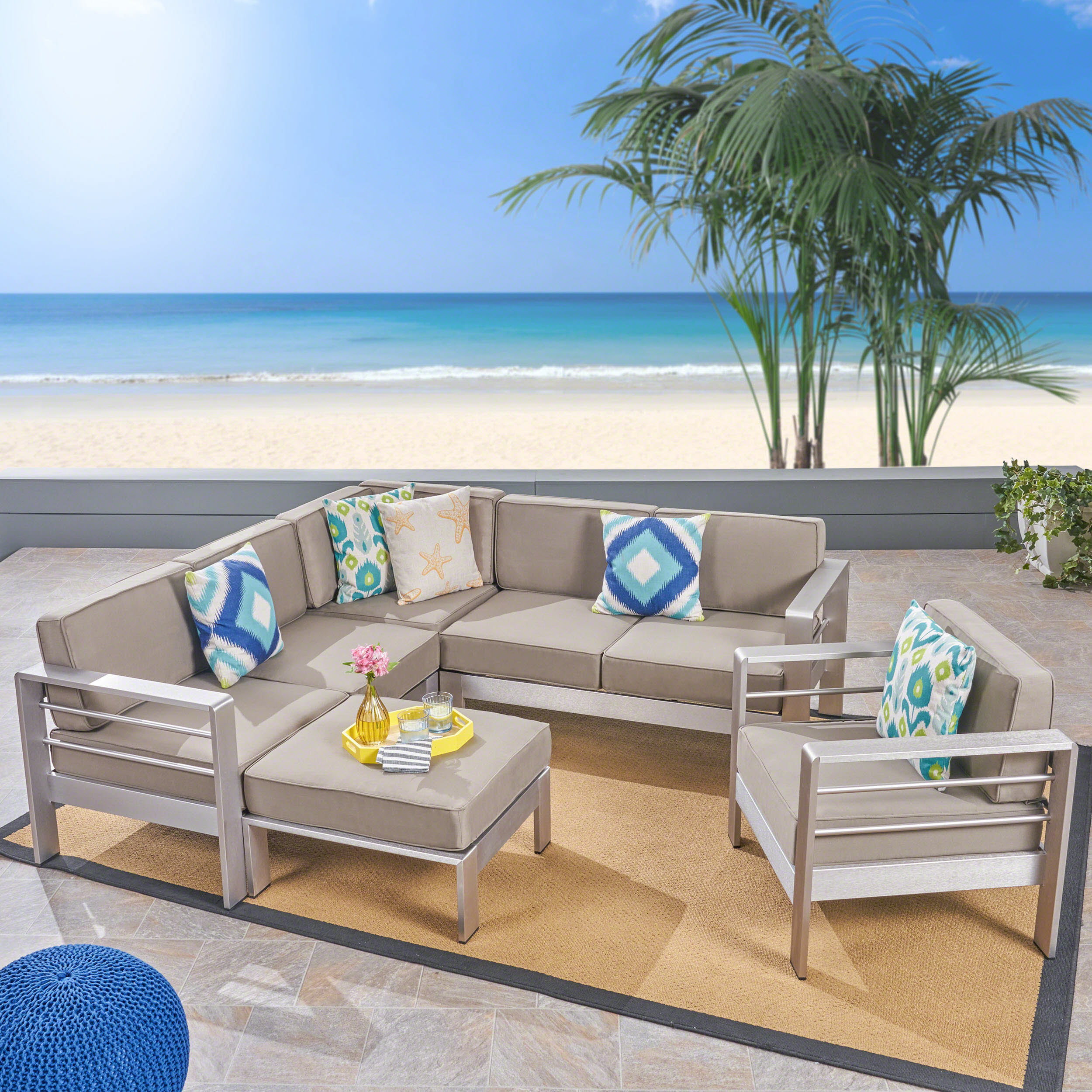 Gdf Studio Emily Outdoor Aluminum 6-Seater V-Shaped Sectional Sofa Set ... with regard to Unpacking the Comfort and Style of the GDF Studio Emily 3-Seat Sofa